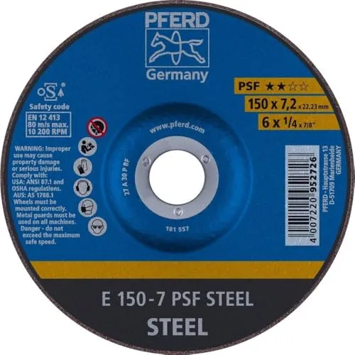 PFERD Schruppscheibe PSF STEEL, 10 Stück | 150 x 7,2 mm - Schruppscheiben für Stahl, hohe Schleiffreudigkeit und gute Standzeit, ideal für leistungsschwache Winkelschleifer