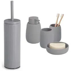 Zeller Present Badaccessoires Set, Keramik, Grau, 5-teilig - Elegantes 5-teiliges Badaccessoires-Set aus Keramik in Grau. Enthält Seifenspender, Zahnputzbecher, Seifenschale und WC-Bürste. Ideal für stilvolle Badezimmergestaltung und mühelose Reinigung.