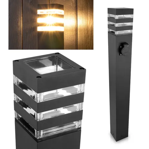 LUMILED Wegeleuchte mit Steckdose - 80cm Pollerleuchte für Garten - Gartenleuchten mit IP44 Schutz, stilvolles Design und praktische Steckdose für zusätzliche Sicherheit und Komfort im Außenbereich.