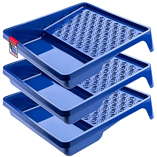 KADAX 3X Farbwanne, Lackierwanne, Farbschale aus Kunststoff, Maler Lackierschale mit Griff, große Lackschale, leichtes Malerzubehör, Lackwanne, Malerbedarf (3, blau)