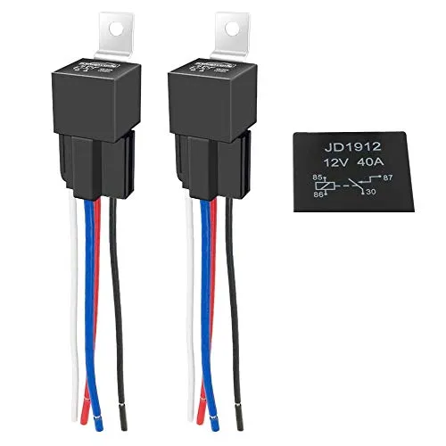 GTIWUNG 2Pcs 12V 40A 4-Polig Autorelais mit Steckdose, 4 Pin SPST Auto Relais mit Drähte für KFZ/LKW/Motor/Fahrzeug, Umschalt Relais, 12V-Schalter