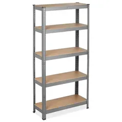 Schwerlastregal 5 Böden grau Metallregal - Regalsysteme: Robustes Schwerlastregal aus Stahl mit 5 Böden, ideal für Werkstatt und Lager, bietet hohe Stabilität und Tragkraft.