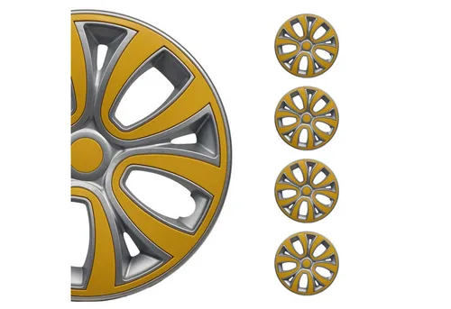 OMAC Radkappen 16 Zoll Grau & Gelb 4tlg Satz - Radkappen für 16 Zoll Räder, einfache Installation und langlebig, verleihen Ihrem Fahrzeug einen stilvollen Look und schützen gleichzeitig Ihre Räder.