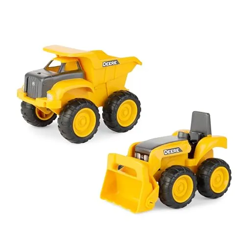 John Deere Muldenkippe Spielzeug und Spielzeugtraktor mit Lader – Sandkasten-Spielzeug für Kinder – Osterkorbfüller – Gelb – ab 18 Monaten – 15,2 cm – 2 Stück