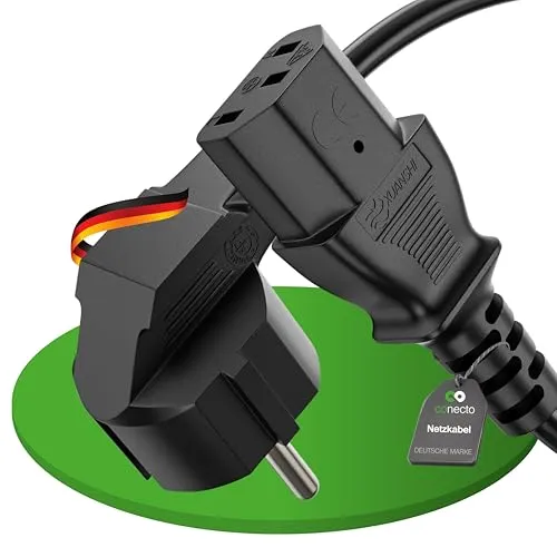 conecto Stromkabel Kaltgerätekabel 3 Polig, 1,0m, Schutzkontakt Netzstecker Stecker auf Kaltgerätekupplung C13 Buchse, Strom Kabel Netzkabel Netzteil für Monitor PC Drucker, Schwarz