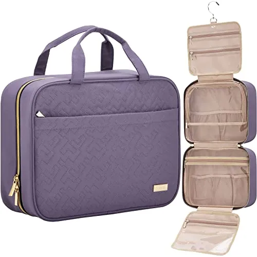 NISHEL Kulturbeutel, tragbarer Make-up-Organizer, Kosmetikhalter für Pinsel-Set, Shampoo, Conditioner, Zubehör, Violett, Large, Stilvoll