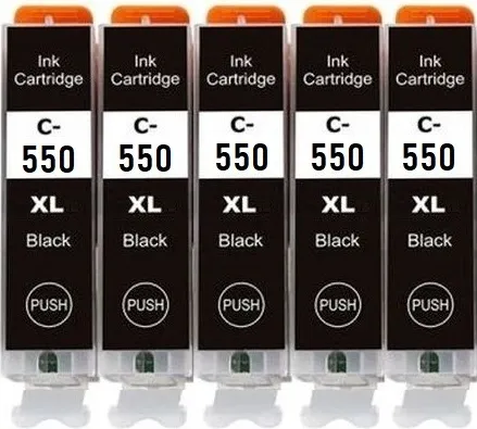 Druckerpatrone kompatibel mit Canon PGI-550 Black XL für Pixma IP7250, IP8750, IX6850, MG5450, MG5550, MG5650, MG5655, MG6350, MG6450, MG6650, MG7150, MG7550, MX725, MX925 5 x