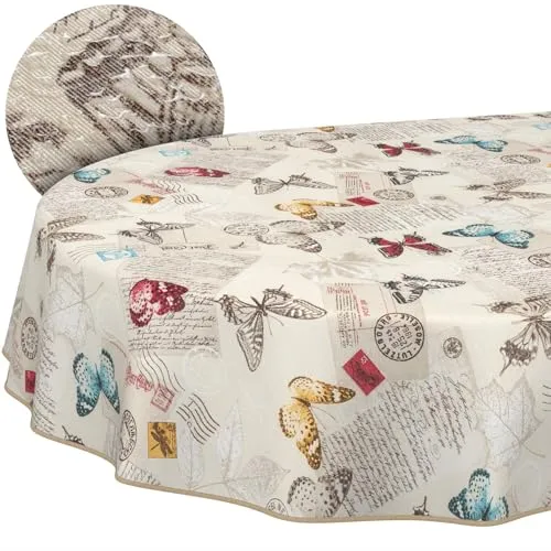 Tischdecke aus Stoff Textil abwaschbar Tischwäsche Tischtuch Baumwolle Polyester Butterflies Oval 220x140cm In-/Outdoor Tischdecke