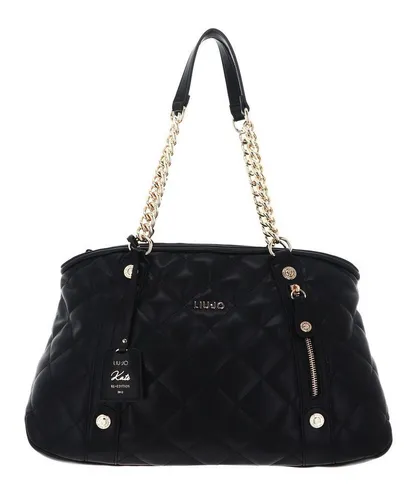 LIU JO Kate ECS Tote M Schultertasche - Elegante Handtasche in Schwarz - Damentaschen, stilvolle Schultertasche aus hochwertigem Polyurethan mit schickem Argyle-Muster, ideal für Freizeit und Alltag.