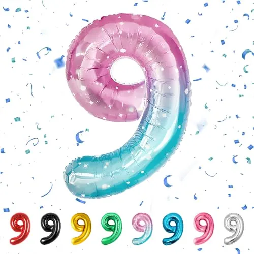 balloon Geburtstag zahlen Farbverlauf luftballon 9 jahre | Folienballon 9 -Riesen Folienballon in 40