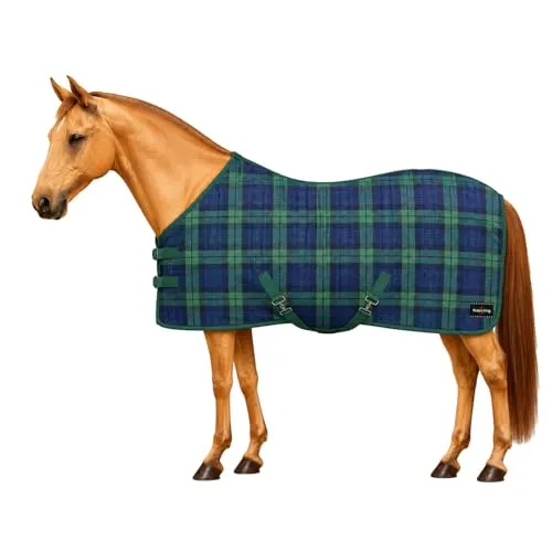 Brama-West Fleece Abschwitzdecke Pferd – Atmungsaktive Anti-Pilling Decke mit Kreuzgurten (Blau/Grün, 135)