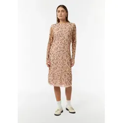 comma Minikleid Kleid Midikleid aus Mesh mit floralem Print - Feminines Midi-Meshkleid mit floralem Print, U-Boot-Ausschnitt und langen Ärmeln. Slim-Fit-Silhouette für eine schmeichelhafte Passform, ideal für Casual-Chic oder glamouröse Abend-Looks.