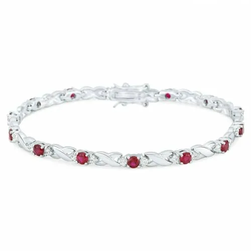 Tony Fein Tennisarmband Kreuz Design 925er Silber Hochglanzpoliert mit Zirkonia Steinen Rot Made in Italy für Damen und Herren