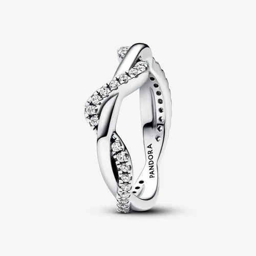 PANDORA Timeless Funkelnde Verschlungene Welle Ring - Eleganter Damenring aus Sterling Silber, inspiriert von Meereswellen, mit funkelndem Pavé für einen modernen Look. Ideal zum Kombinieren oder Solo-Tragen.