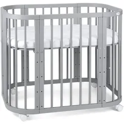 Waldin Babybett 5in1 - Beistellbett aus Holz mit Matratze - Gitterbetten mit 5 Nutzungsmöglichkeiten: Babybett, Beistellbett, Laufgitter, Tisch und offenes Bett. Hergestellt aus zertifiziertem Buchenholz für höchste Qualität und Langlebigkeit. Ideal für Familien!
