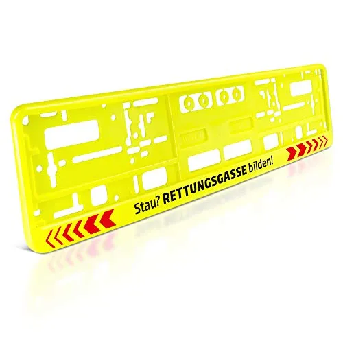 schildEVO 1 Kennzeichenhalter | Stau? RETTUNGSGASSE BILDEN! | NEON-GELB | Nummernschildhalter | Kennzeichenrahmen | DHL-Versand | TYP D