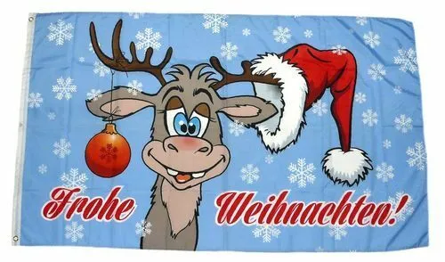 Fahne / Flagge Frohe Weihnachten Elch Kugel 90 x 150 cm von FahnenMax®