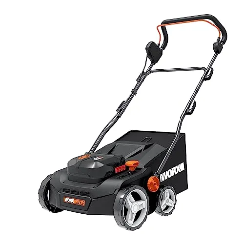 WORX Nitro Akku Vertikutierer & Rasenlüfter WG855E.9 - 2-in-1 für gesunden Rasen - Vertikutierer und Rasenlüfter mit bürstenlosem Motor für bis zu 400 ㎡, 4-stufige Höhenverstellung und 40 L Grasbeutel für weniger Entleerungen.