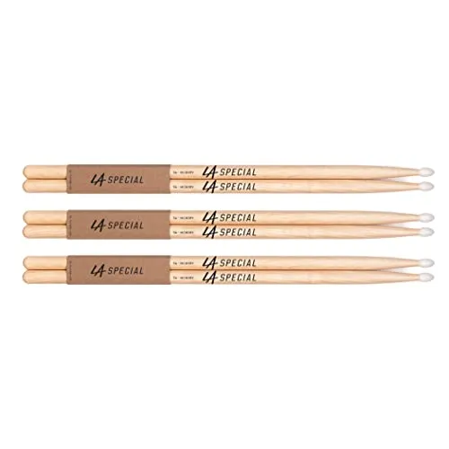 LA Specials Drumsticks | Schlagzeug Sticks | 5A Hickory Drumsticks, ovaler Nylonkopf, drei Paare