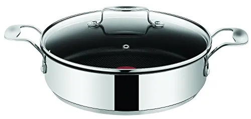 Tefal E85705 Jamie Oliver Edelstahl Servierpfanne mit Deckel, 25 cm, Induktionsgeeignet - Hochwertige Edelstahlpfanne mit innovativer Antihaftbeschichtung und integriertem Temperaturanzeiger. Ideal für alle Herdarten, perfekt für die anspruchsvolle Küche.