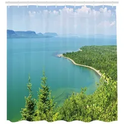Abakuhaus Duschvorhang Moderner Digitaldruck mit 12 Haken auf Stoff Wasser Resistent Breite 175 cm, Höhe 240 cm, lake Forest Lake Superior Panorama blau 175 cm x 240 cm