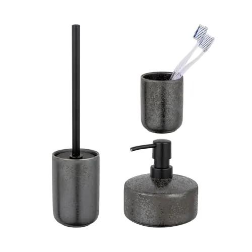 SCHÖNER WOHNEN-Kollektion Badaccessoire-Set »Rufina« 3 tlg. - Bad-Accessoires Set aus hochwertiger Keramik mit Effektglasur, inklusive Zahnputzbecher, Seifenspender und WC-Garnitur – ideal für ein stilvolles Badezimmer.