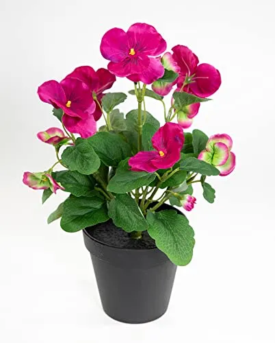 Seidenblumen Roß Stiefmütterchen 30cm im Topf FT Kunstpflanzen künstliche Veilchen Blumen Kunstblumen (Fuchsia-pink)