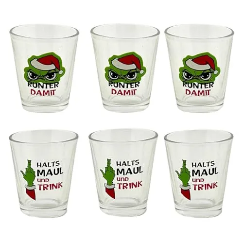 Annastore 6 x Schnapspinnchen Festtags-Muffel 40 ml - Weihnachtshasser Schnapsgläser - Anti Weihnachts Schnapsbecher - Ich hasse Weihnachten Schnapsgläser