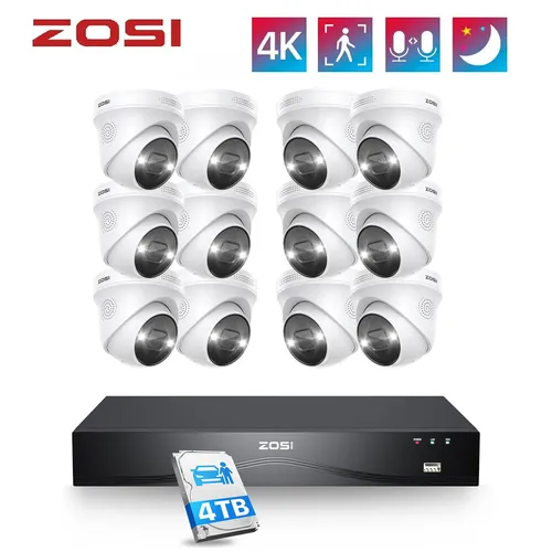ZOSI 8MP PoE Überwachungskameraset mit 4TB NVR - WLAN- & Smart-Überwachungssysteme mit 12x4K Kameras, Bewegungserkennung und Nachtsicht bis 30m, ideal für umfassende Sicherheit im Innen- und Außenbereich.