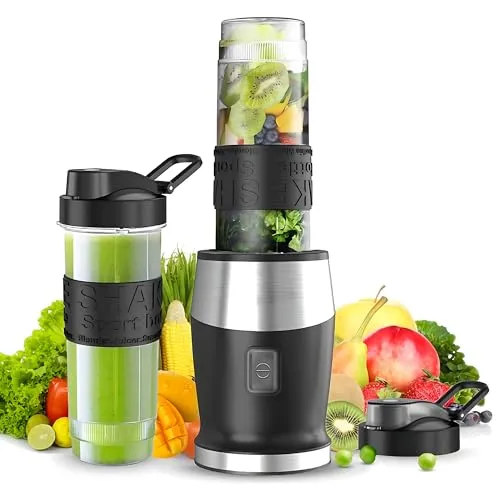 Mixer, 500W Smoothie Maker, Standmixer & Mixer Smoothie Maker mit 2x570ml Smoothie Flaschen BPA frei Tritan,Tragbarer Blender aus Edelstahl 4-Blatt für Shake und Smoothie