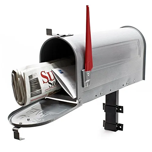 Wiltec Set US Mailbox Silbergrau 180 x 220 x 480 mm, amerikanischer Briefkasten mit Fahne, Standbriefkasten Stahl amerikanisches Design mit passender Wandhalterung