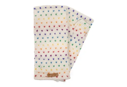 McRon Damen Gestrickte Pulswärmer Stulpen Modell Ines Regenbogen Weiß 2 98R