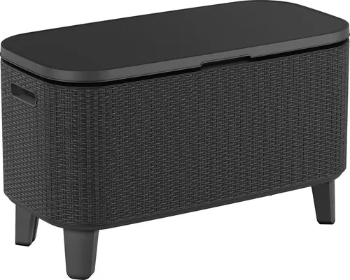 Keter Bevy Cool Bar Rattan Tisch 246853 - Eleganter Tisch mit Kühlbehälter für den Außenbereich, ideal für Gartenpartys. Wetterfest und pflegeleicht, bietet Platz für bis zu 4 Personen.