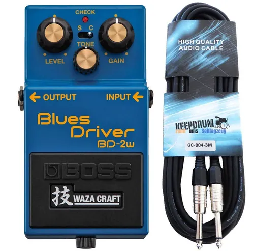 Boss BD-2W Blues Driver Waza Craft E-Gitarre mit Kabel - E-Gitarre mit WAZA Craft Special Edition Blues Driver Pedal, 2 Modi für vielfältige Klänge, neu entwickelte analoge Schaltung und inklusive 3m Klinkenkabel für optimalen Sound.