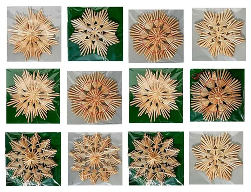 Geschenkestadl Christbaumschmuck Stroh Weihnachtsanhänger, 12-tlg - Dekohänger für eine festliche Weihnachtsdeko: Handgefertigte Strohsterne bringen traditionellen Charme und eine gemütliche Atmosphäre an Ihren Weihnachtsbaum.
