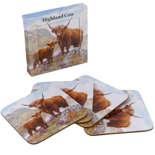 The Leonardo Collection Highland Cow Untersetzer Set mit 4 Macneil Studios für Zuhause und Büro, stilvolle Untersetzer für Tischplatten und Essräume, langlebige und dekorative Wohnaccessoires für