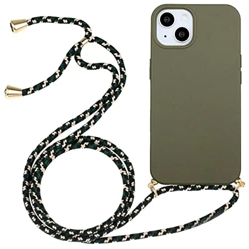 CoverKingz Handykette kompatibel mit iPhone 14 Plus - Handyhülle Case Band Kordel Silikonhülle Cover - Handy Hülle zum Umhängen Oliv Grün
