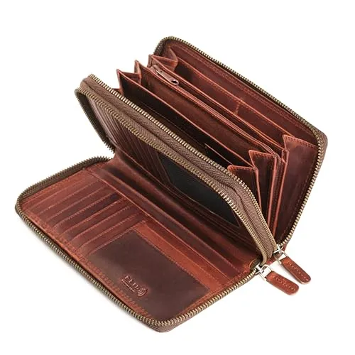 Lavalen® Geldbörse Damen Gross aus Hochwertigem Leder - Portemonnaie Damen Gross viel Platz - Geldbeutel Groß - Portmonee Leder mit RFID Schutz – Stilvolle Brieftasche für Frauen Geschenk -Braun 1