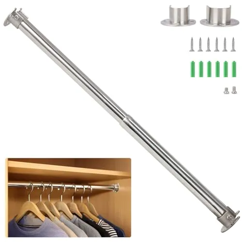 Wardlock 69-120 cm ausziehbare Kleiderschrankschiene aus Edelstahl, verstellbare Kleiderstange mit U-förmigen Endsteckdosen.