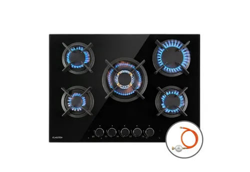 Klarstein 5-Flammen Gasherd – Effizientes Gaskochfeld für Zuhause & Camping - Kochfelder mit 10,4 kW Leistung für Propan- und Erdgas, energiesparend und mit sicherer Zündung – ideal für vielseitige Nutzung in Küche oder beim Camping.