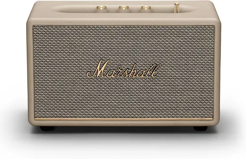 Marshall ACTON BT III - Creme Bluetooth Lautsprecher, aktiver Stereo-Sound mit App-Steuerung und veganem Holzgehäuse