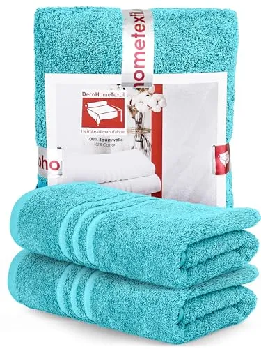 DecoHomeTextil Handtuch-Set 2 Handtücher 50 x 100 cm in Türkis aus 100% Baumwolle, hochwertig, kuschelweich und saugstark
