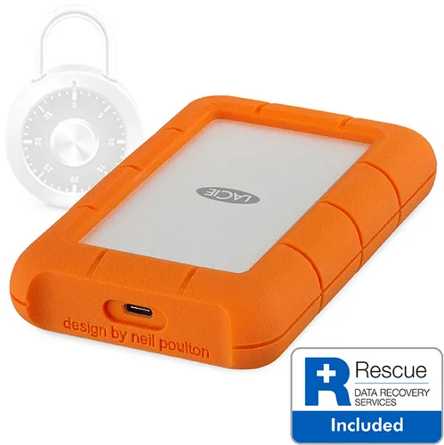 LaCie Rugged Secure 2TB - tragbare externe Festplatte, stoßfest und wasserdicht im kultigen Orange Design, inkl. USB-C Kabel und 2 Jahre Rescue Service