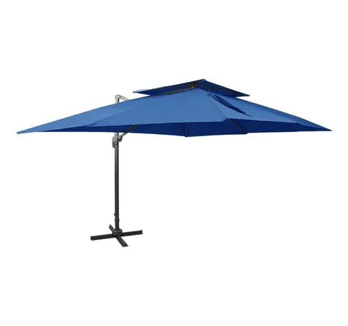 furnicato Ampelschirm Sonnenschirm 400x300x274 cm Azurblau mit Kurbel und Doppeldach, LxB: 300x300 cm