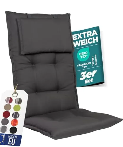 gardisun Gartenstuhlauflagen Hochlehner mit Kopfteil in grau von Gardisun