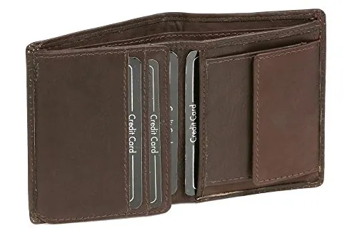 LEAS Damen und Herren Klassische Miniledergeldbörse extra dünn Mini Kombibörse mit Klappe im Hochformat Echt-Leder, braun