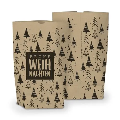 itenga Geschenktüten I Papiertüten I Bodenbeutel aus Papier I Weihnachtsmotive I Geschenk zum Füllen I 17x26 cm (24x Geschenktüte plus Klammern - Motiv Frohe Weihnachten)