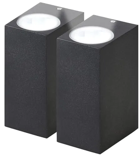 Lunartec Up and Down Lampe innen: 2er-Set Eckige Up-/Down-Wandleuchte, GU10-Fassungen, IP44, Alu, schw. (Wandlampe Bad, and Down Leuchten GU10, Bewegungsmelder)