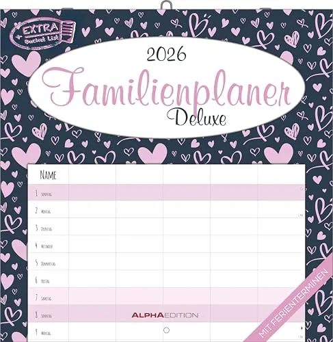 Familienplaner Deluxe 2026 - Wandkalender mit 5 Spalten - Ratgeber: Hochwertiger Wandkalender 30x60 cm, ideal für die gesamte Familie mit viel Platz für Notizen und aktuellen Ferienterminen. Perfekt für die Organisation von Terminen und Anliegen!