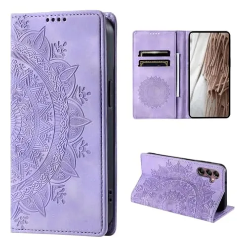 CoverKingz Handyhülle für Samsung Galaxy A55 5G - Handytasche mit Kartenfach Klapp Etui Cover - Handy Hülle klappbar Motiv Mandala Lila